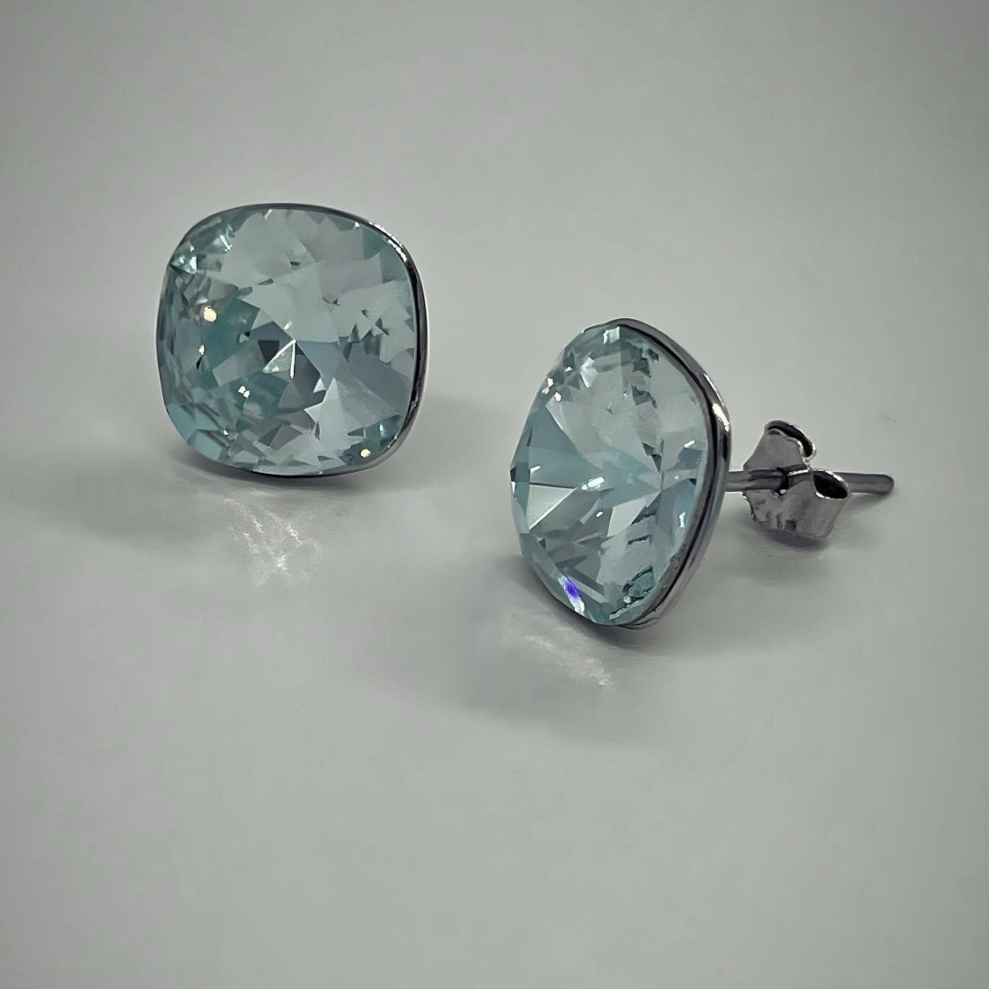 Aquamarine Crystal Stud Earrings Sterling Silver 925