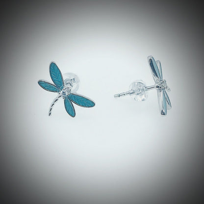  Blue Green Dragonfly Stud Earrings Sterling Silver 925