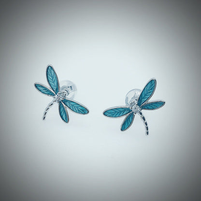  Blue Green Dragonfly Stud Earrings Sterling Silver 925