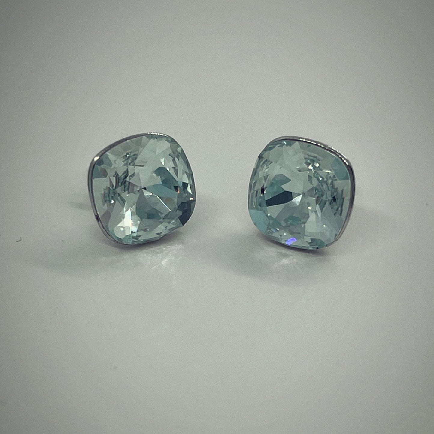 Aquamarine Crystal Stud Earrings Sterling Silver 925